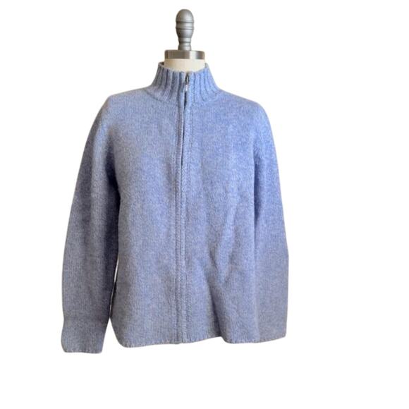 L.L.Bean Lambswool Angora Zip Sweater Women M Blue Full Zip Mock Neck Soft - Picture 1 of 5